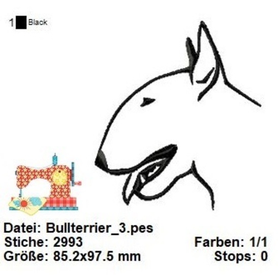 Stickdatei Bullterrier 10x10, Stickdatei für Hundeliebhaber