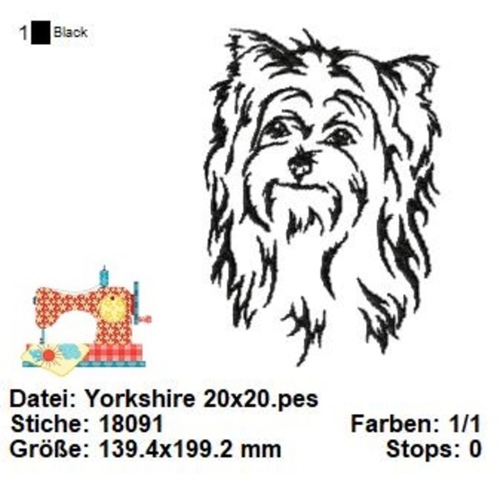 Stickdatei Yorkshire Terrier, kleine Hunderasse Stickvorlage, Yorki Stick