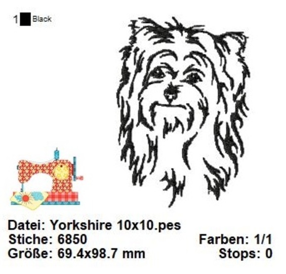 Stickdatei Yorkshire Terrier, kleine Hunderasse Stickvorlage, Yorki Stick