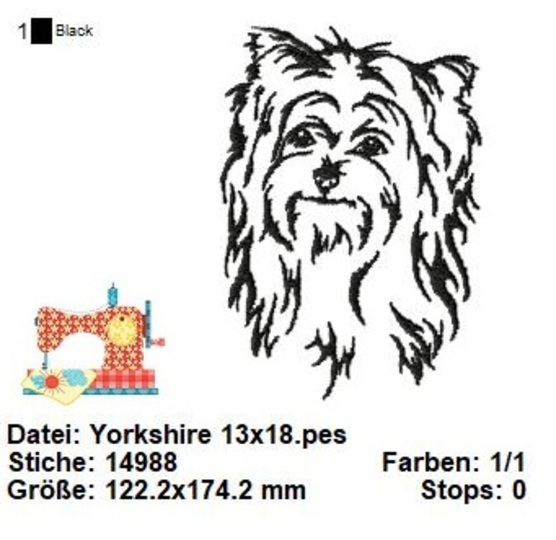 Stickdatei Yorkshire Terrier, kleine Hunderasse Stickvorlage, Yorki Stick