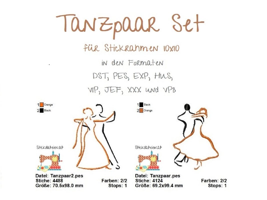 TANZSTICKDATEI, Stickdateien Set tanzen, Liebesstickdatei, Paartanz Stick