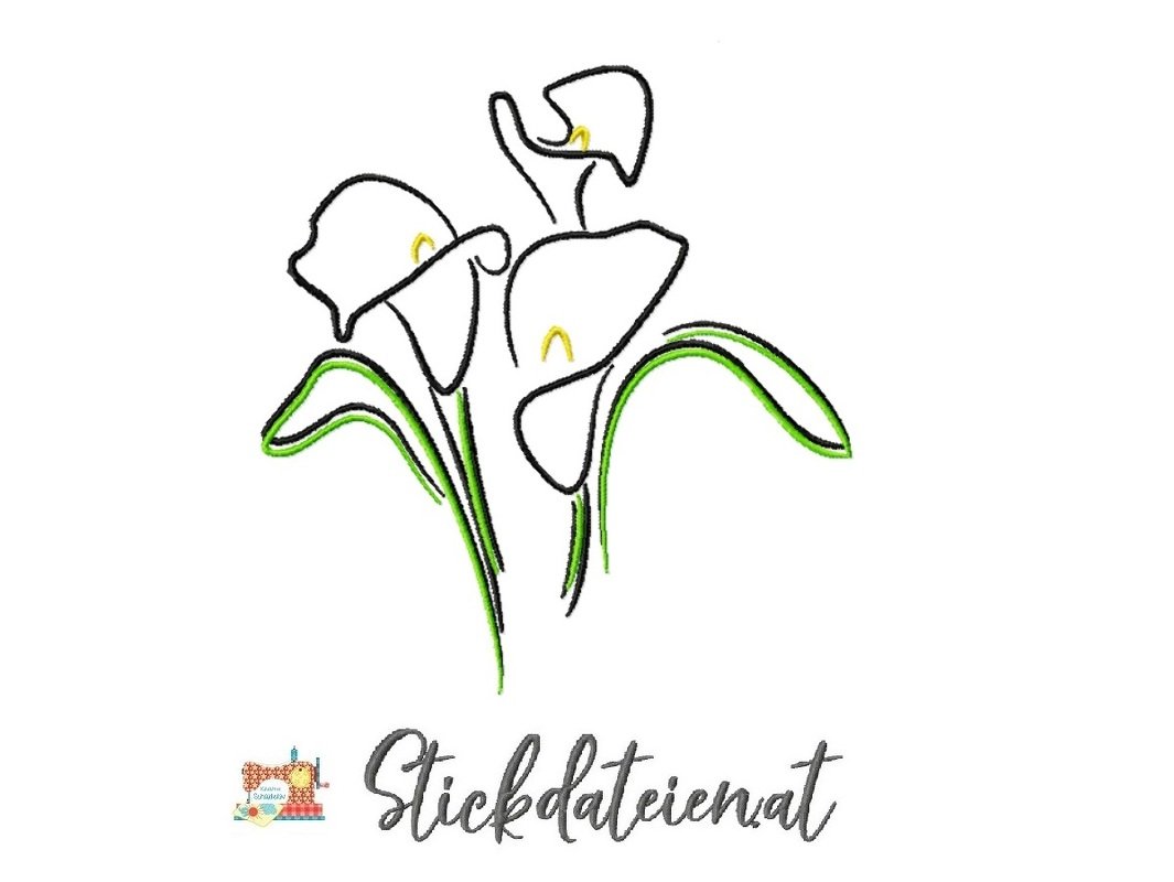 Stickdatei White Calla, Aronstab Stickdatei 13x18, Weiße Kalla Stickvorlage