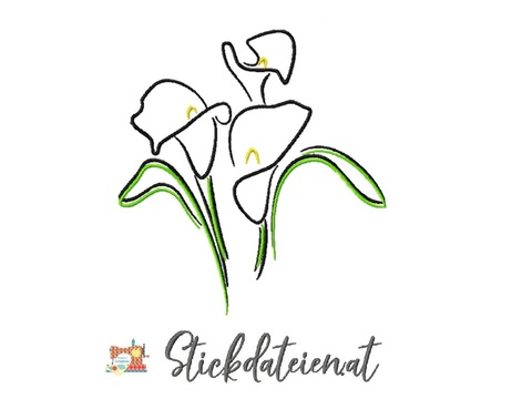 Stickdatei White Calla, Aronstab Stickdatei 13x18, Weiße Kalla Stickvorlage