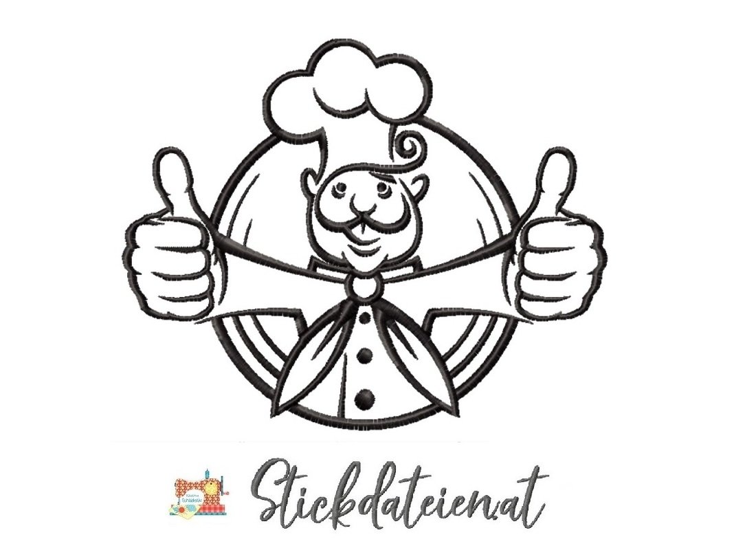 Stickdatei Küchenchef, Bon Appetit Küche Stickvorlage, Koch Stickdatei