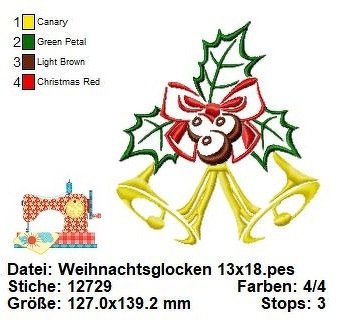 Weihnachtsglocken Stickdatei, Weihnachtliches Set Stickdatei - Bild 2