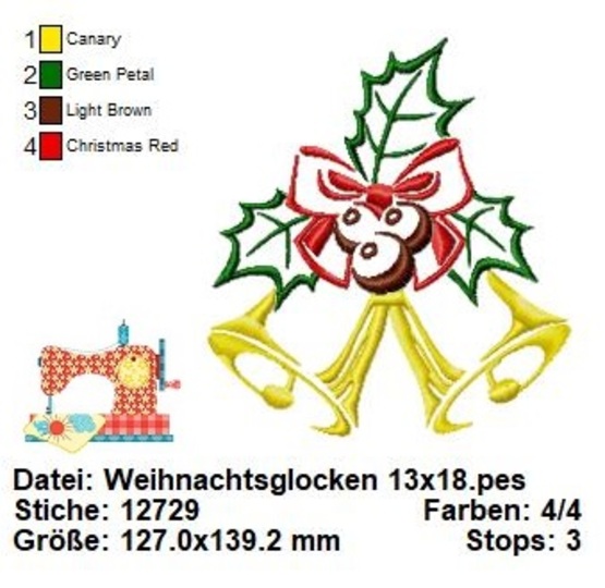 Weihnachtsglocken Stickdatei, Weihnachtliches Set Stickdatei