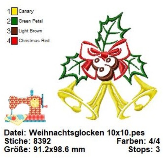Weihnachtsglocken Stickdatei, Weihnachtliches Set Stickdatei