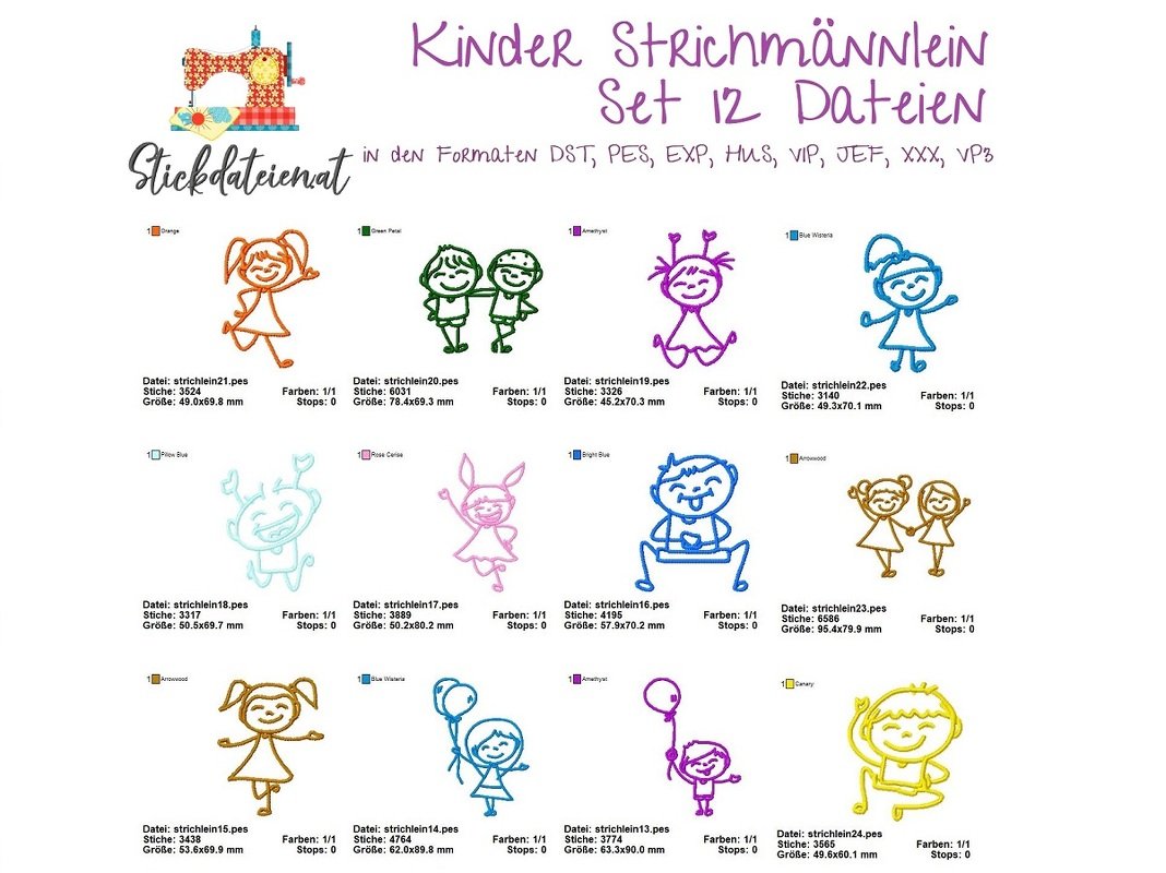 Stickdateien Kindermotiv, Kinder Set Stickdateien, Maschinensticken