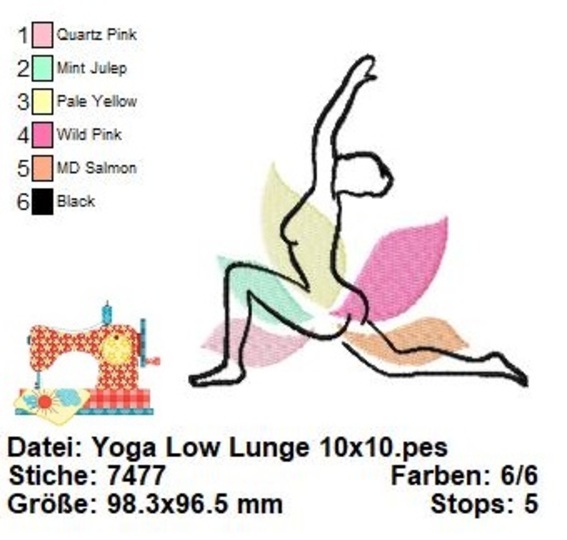Yoga Stickdatei, Low Lunge, Stickdatei Relax, Anjaneyasana Stickdatei