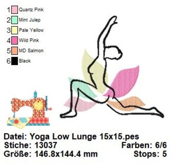 Yoga Stickdatei, Low Lunge, Stickdatei Relax, Anjaneyasana Stickdatei