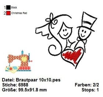 Brautpaar Stickdatei, Hochzeit Stickdatei, Stickdatei Liebe, heiraten - Bild 2