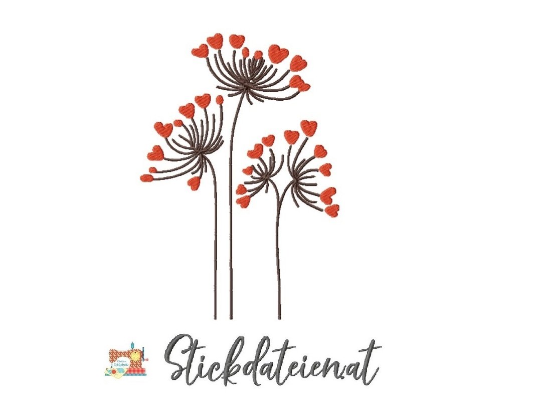 Stickdatei mit Blumen und Herzen, Liebesstickdatei, Liebeserklärung