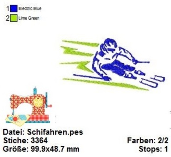 Schifahrer Stickdatei, Stickdatei Wintersport, Stickdatei in 3 Größen