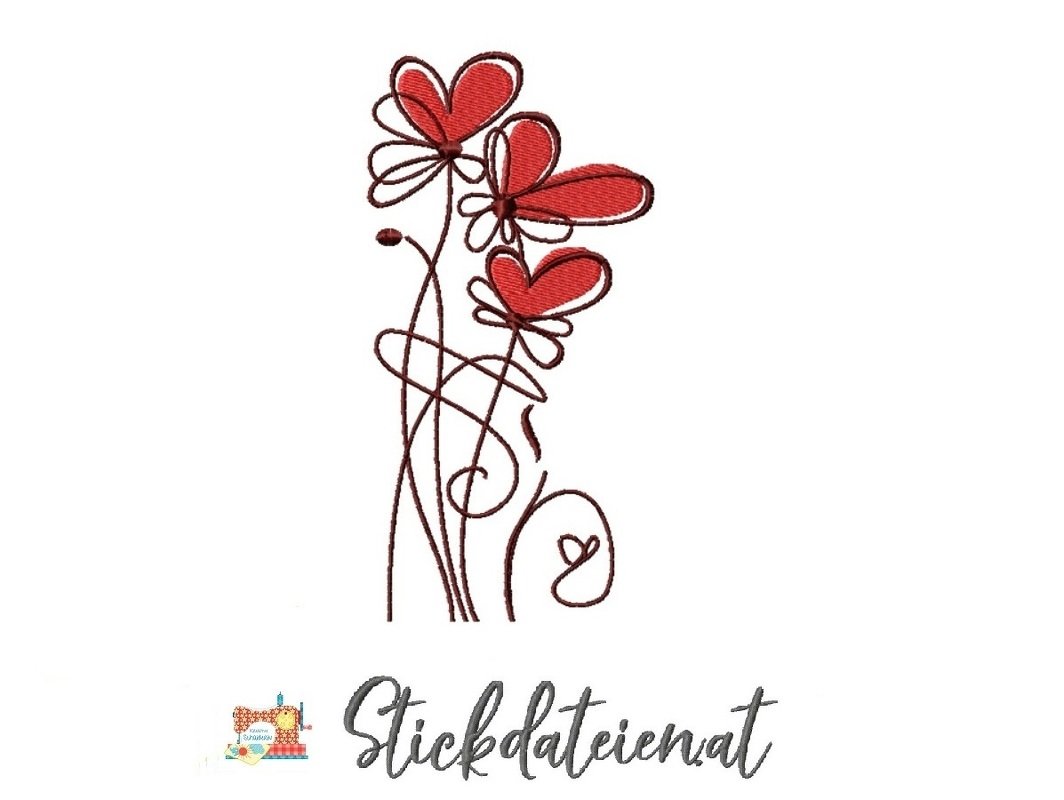 Stickdatei mit Blumen und Herzen, Liebesstickdatei, Liebeserklärung