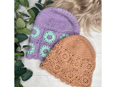 Häkelanleitung Mütze Granny Beanie, alle Größen mit 3 Granny Designs