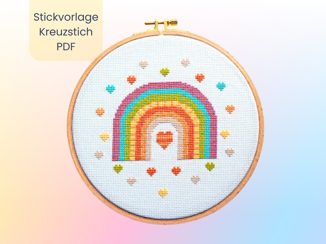 Stickvorlage PDF "Regenbogen" Download Vorlage, DIY