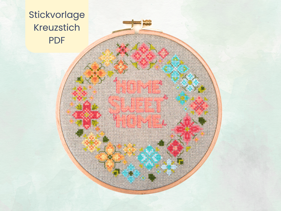Stickvorlage PDF "Blumenkranz" Download Vorlage im Kreuzstich