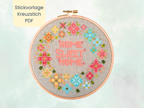 Stickvorlage PDF "Blumenkranz" Download Vorlage im Kreuzstich