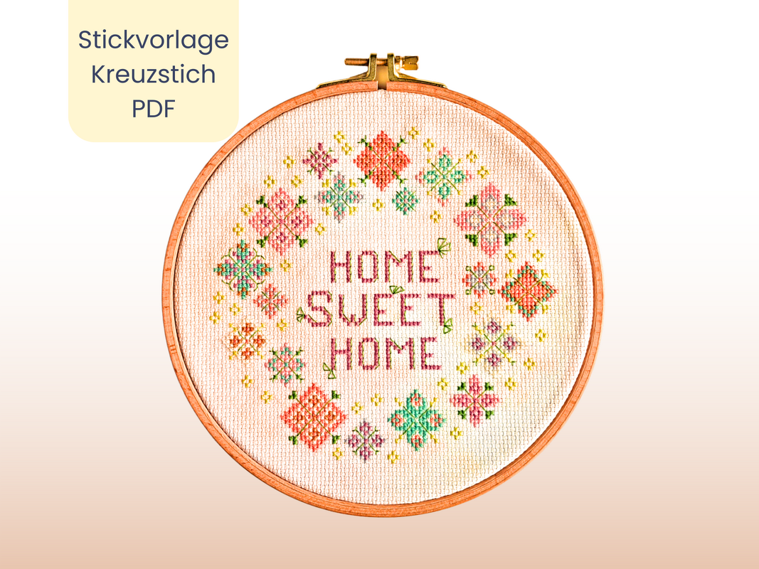 Stickvorlage PDF "Pastelliger Blumenkranz" Download Vorlage Kreuzstich