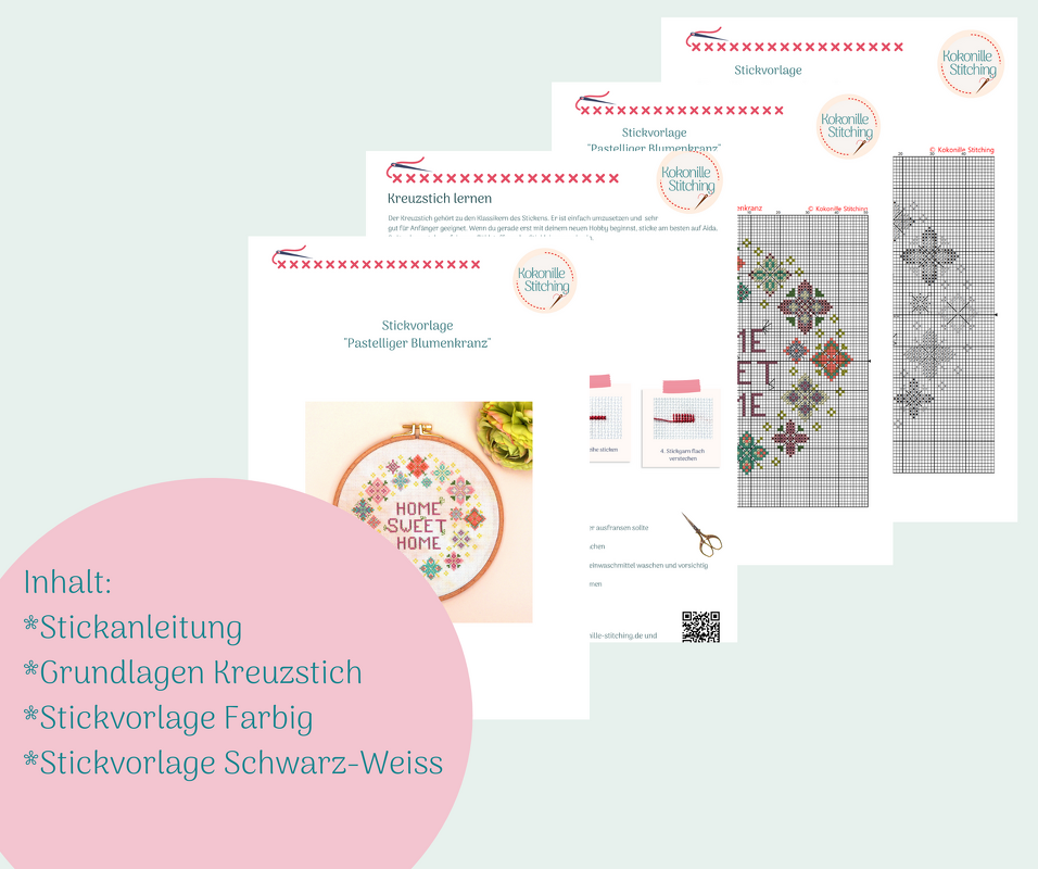 Stickvorlage PDF "Pastelliger Blumenkranz" Download Vorlage Kreuzstich - Bild 8