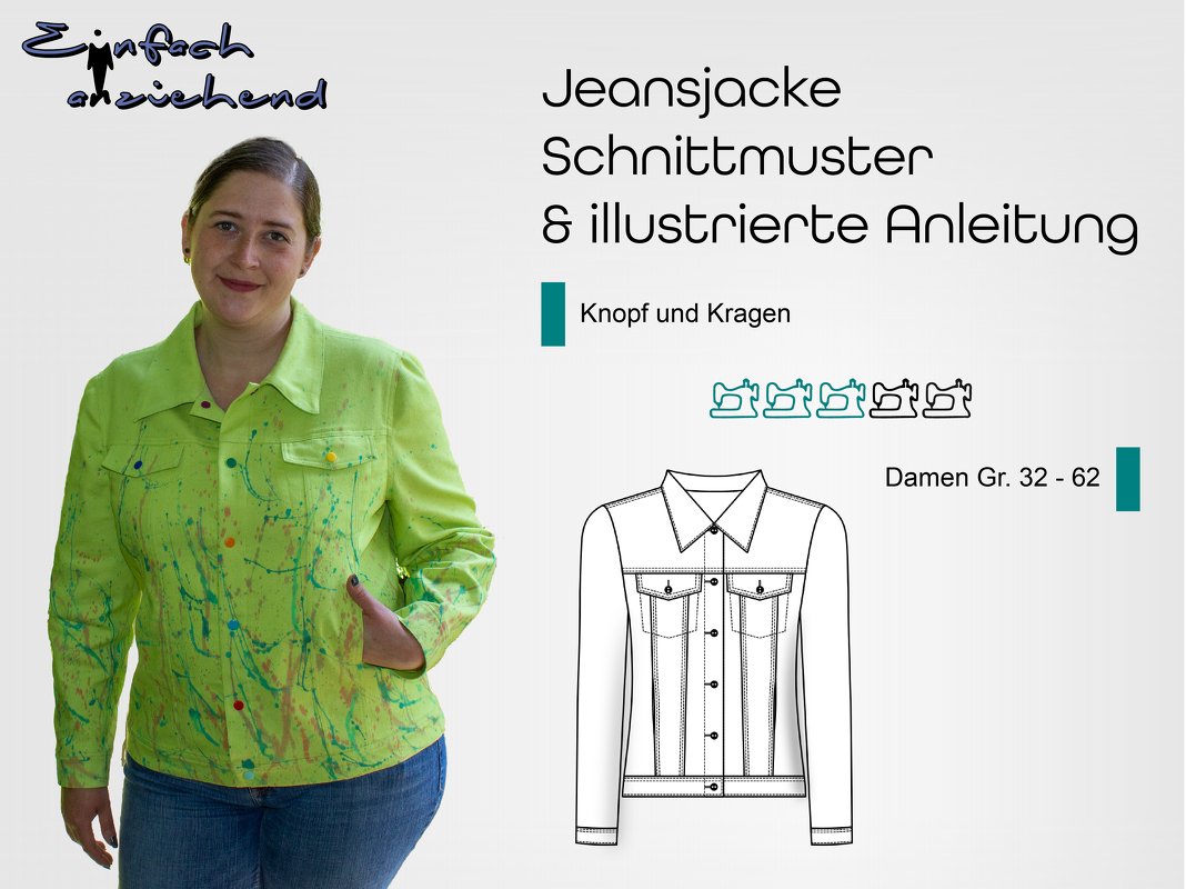 Schnittmuster Jacke Knopf und Kragen Gr. 32 - 62 Damen