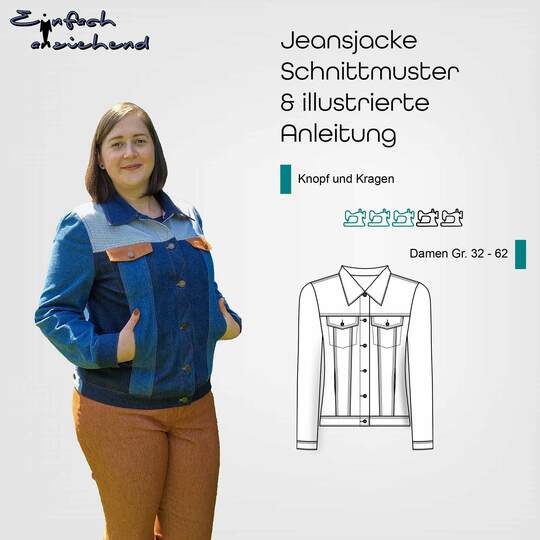 Schnittmuster Jacke Knopf und Kragen Gr. 32 - 62 Damen