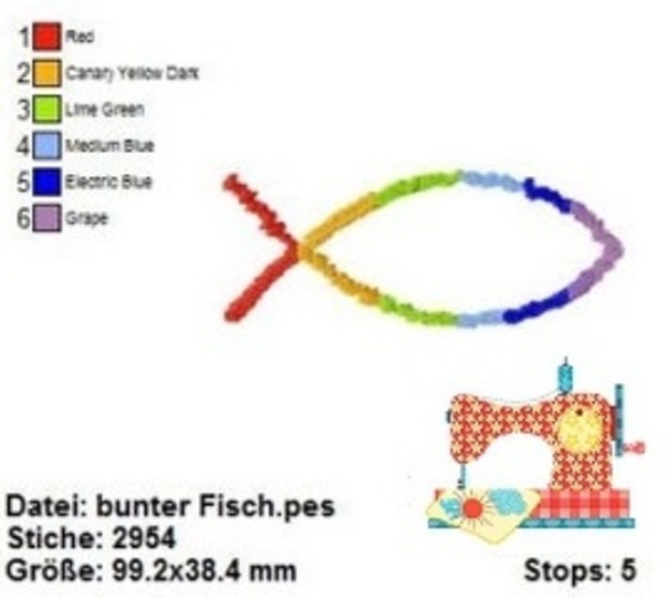 Bunter Fisch Stickdatei, religiöse Stickvorlage 10x10, Maschinensticken