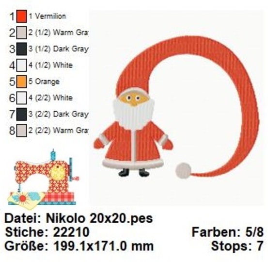 Weihnachtsmann Stickdatei, Weihnachtliche digitale Stickvorlage in 3 Größen