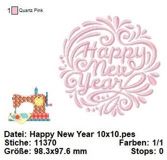 Stickdatei Neujahr, Stickvorlage Silvester, Stickdatei 10x10 - Bild 2