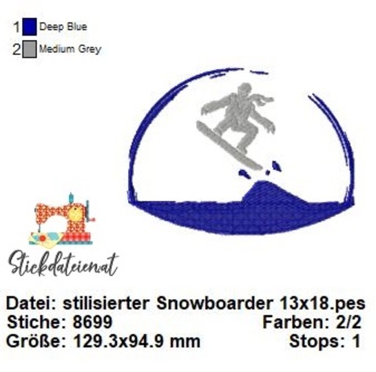 Snowboard Stickdatei, Stickdatei Wintersport, Stickdatei 15x15
