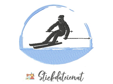 Schifahrer Stickdatei, Stickdatei Wintersport, Stickdatei 13x18