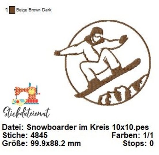 Snowboard Stickdatei, Stickdatei Wintersport, Stickdatei 10x10