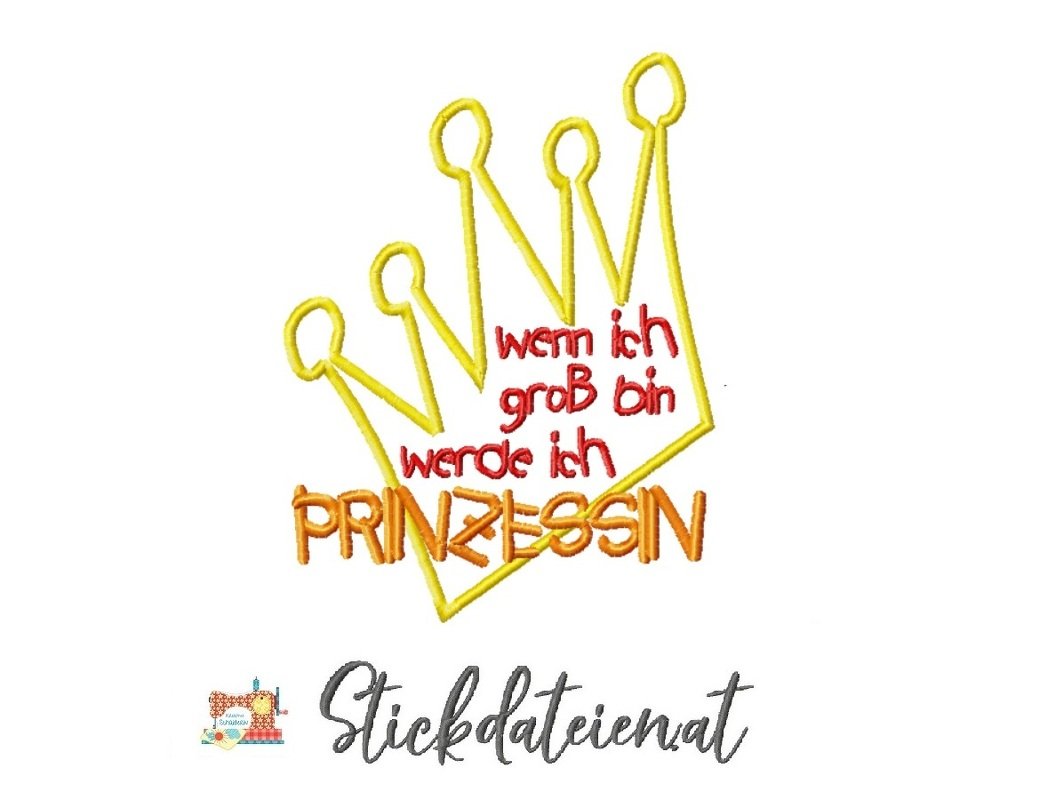 Applikation Prinzessin, Stickdatei Krone Appli 13x18, Stickdatei Schriftzug