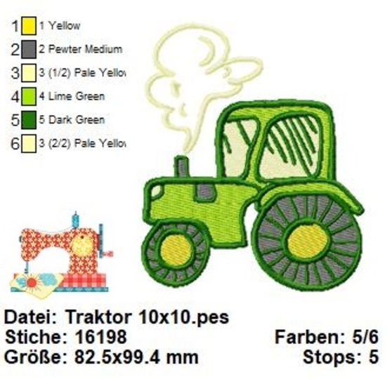 Stickdatei Traktor, Bauernhof Stickvorlage, John Deer Stickdatei in 4 Größe