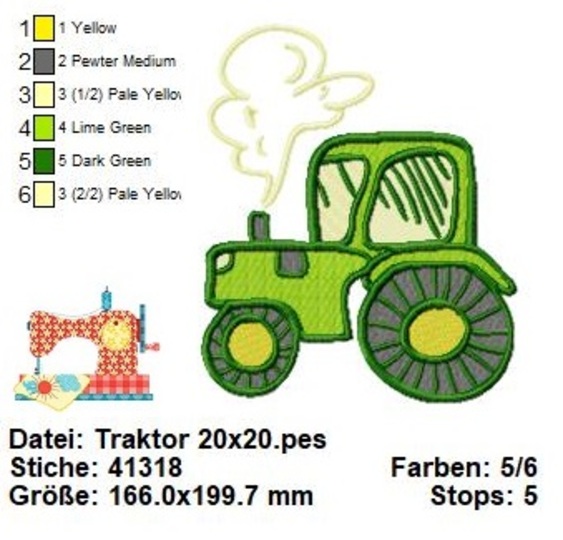 Stickdatei Traktor, Bauernhof Stickvorlage, John Deer Stickdatei in 4 Größe