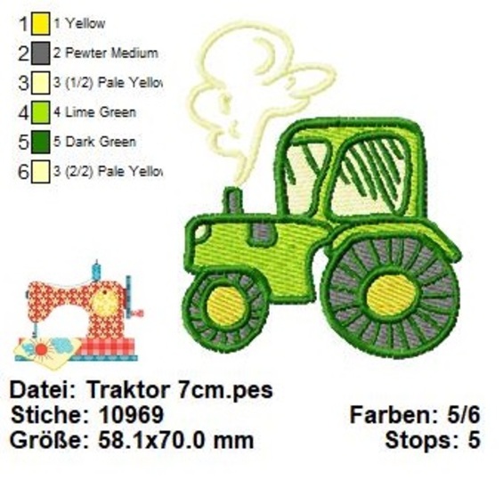 Stickdatei Traktor, Bauernhof Stickvorlage, John Deer Stickdatei in 4 Größe