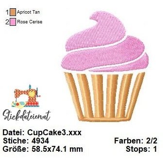 CUP CAKE STICKDATEI, Leckere Stickdatei, Süße Kuchenstickdatei in 2 Größen - Bild 2