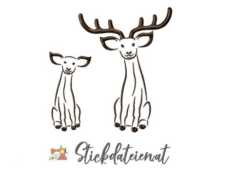 Stickdatei Rehfamilie, Stickdatei in 3 Größen, Rehe Stickvorlage