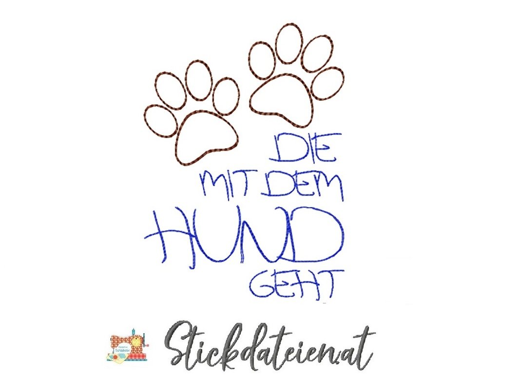 Doodle Stickdatei Hundepfote, Stickdatei Spruch für Hundefreunde