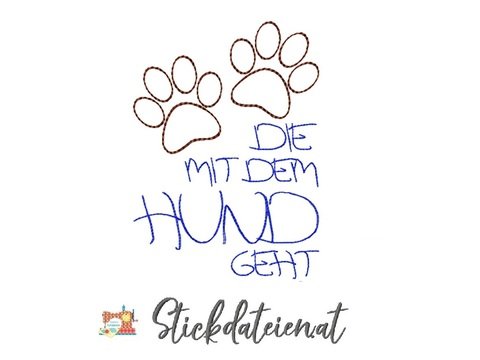 Doodle Stickdatei Hundepfote, Stickdatei Spruch für Hundefreunde
