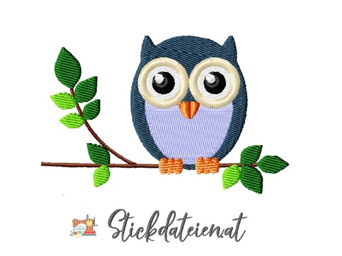 Stickdatei Eule auf Ast, digitale Stickvorlage 10x10, Eule Stickvorlage
