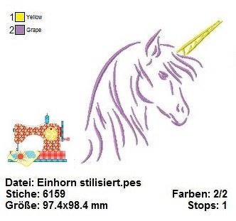 Stickdatei Einhorn stilisiert, Fabelwesen 10x10, digitale Stickvorlage - Bild 2