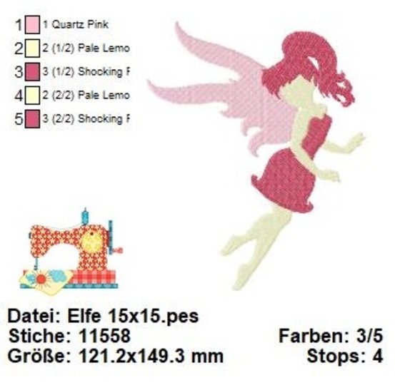 Stickdatei Elfe, Fee, Fabelwesen Stickdatei in 3 Größen, Maschinensticken