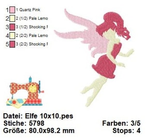 Stickdatei Elfe, Fee, Fabelwesen Stickdatei in 3 Größen, Maschinensticken