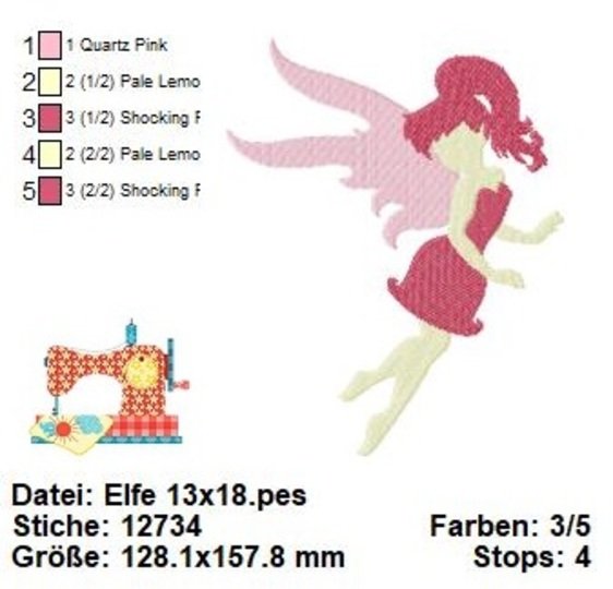 Stickdatei Elfe, Fee, Fabelwesen Stickdatei in 3 Größen, Maschinensticken