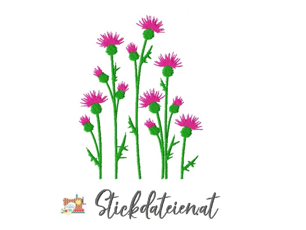 Stickdatei Disteln, Wildblumen Stickvorlage 20x20, Maschinensticken