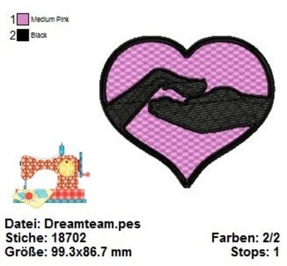 Stickdatei Hundepfote mit Menschenhand, Stickdatei Dream Team