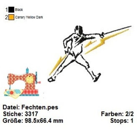 Stickdatei Fechten, Stickdatei 10x10 Sportart, Fechter Stickvorlage