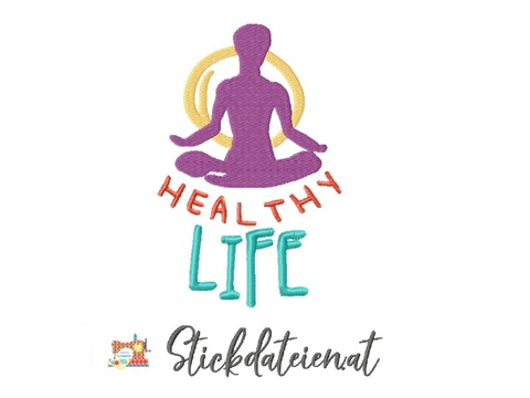 Yoga Stickdatei, Healthy Life Stickdatei in 3 Größen, Yoga Posen Stickdatei