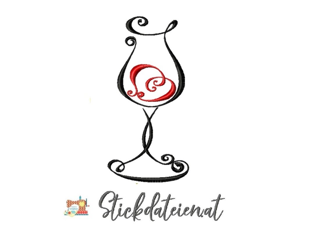 Weinglas Stickdatei in 2 Größen, Stickdatei Weinverkostung, Maschinenstick